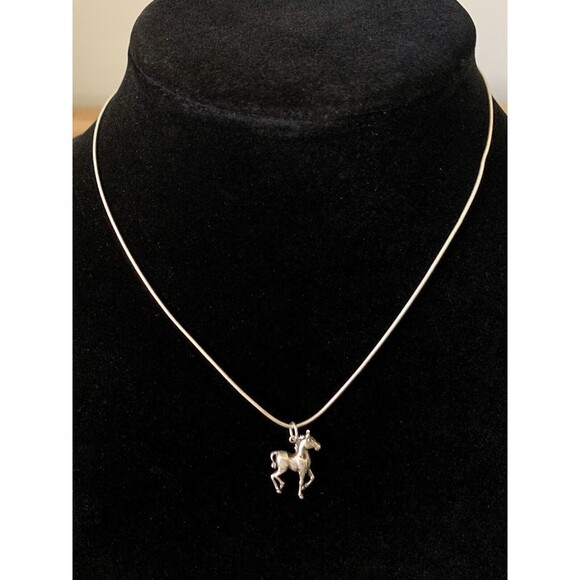 Horse Italy 925 Sterling Silver Pony Mustang Pendant 16” Chain Necklace Vintage - Picture 4 of 7